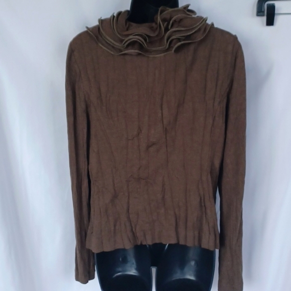 Vintage Alberto Makali Ruffle Collared Cardigan Sweater M, Khaki Green - Picture 4 of 6